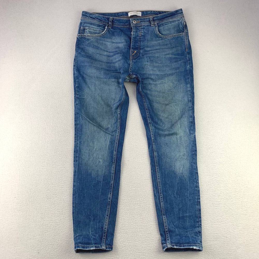 Zara Slim Fit Jeans Men's 32 Blue Denim Distressed Straight Leg